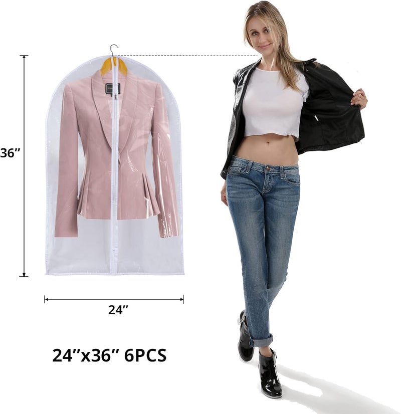 MS KITCHEN Clear Garment Bags For Hanging Clothes, 36" Women Suit Bags, Plastic Garment Bags for Closet Storage, Suit Cover Bags with Zipper for Short Coats, Jackets, Shirts 24"x36"/ 12 Pack - Image 2